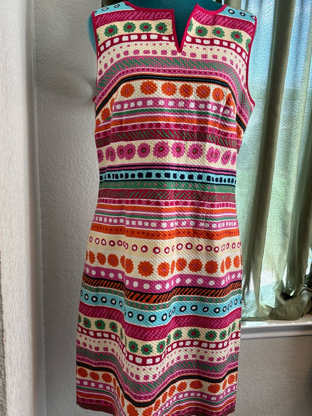 Talbots Multicolor Striped Midi Dress - Pink, Turquoise, Green, Orange - Picture 2 of 9